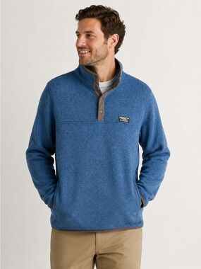 L.L.Bean Sweater Fleece Pullover Men’s Med Tall Blue Heather Snap Neck Outdoor